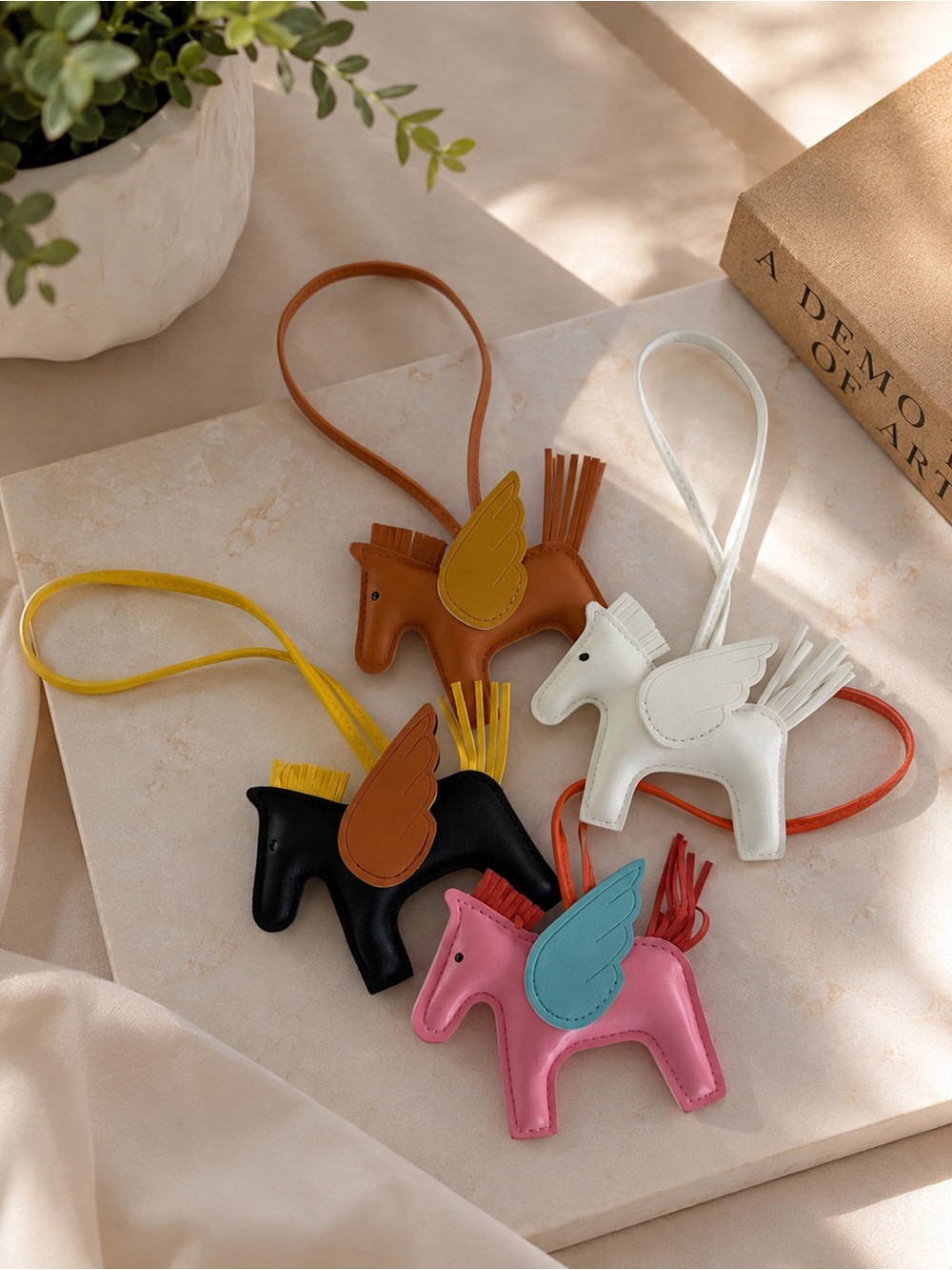 Whimsical Pegasus Leather Pony Bag Charms - Pink, Black, White, Tan, Yellow